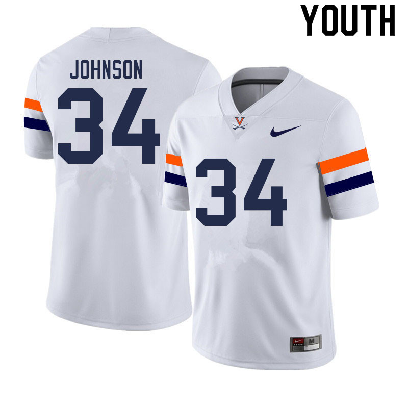 Youth #34 Donovan Johnson Virginia Cavaliers College Football Jerseys Sale-White - Click Image to Close
